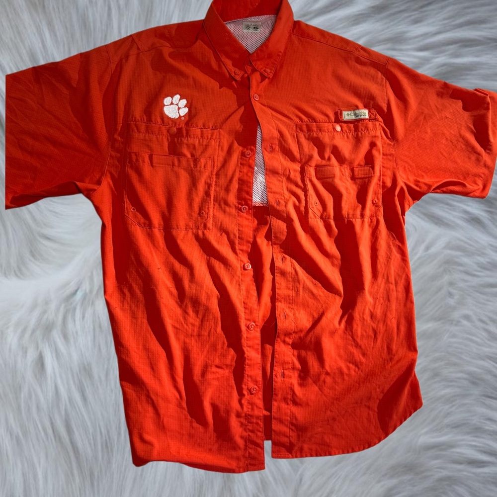 Clemson Orange Button Down PFG Columbia Shirt with Short Sleeves